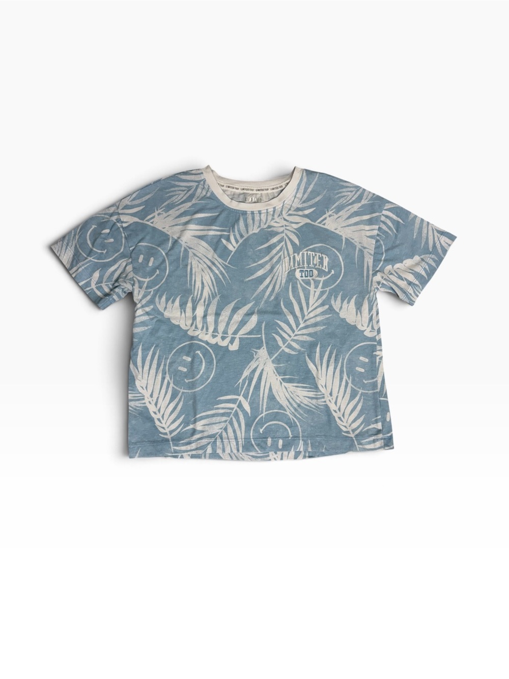 Limited Too Blue Palm & Smiley Allover Tee
